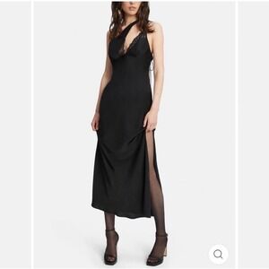 NEW‎ Bardot Lamont Black Satin Slip Dress Size XXL/US 12 Midi Lace